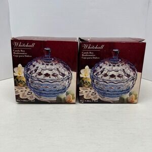 Whitehall Blue Glass Candy Box Vintage Set of 2 Indiana Glass Made in USA